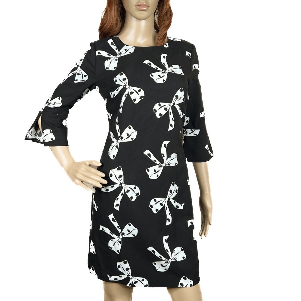 Banana Republic Bow Polka Dot Graphic Print Sheath Dress Black White Sz 2 - NWOT